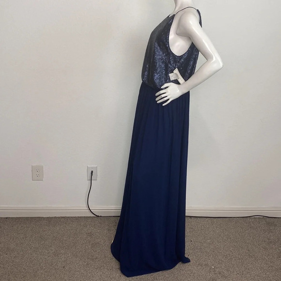 Donna Morgan "NEW" Midnight Blue Hannah Sequin Blouson Maxi Gown Dress Size 10 - Picture 6 of 10